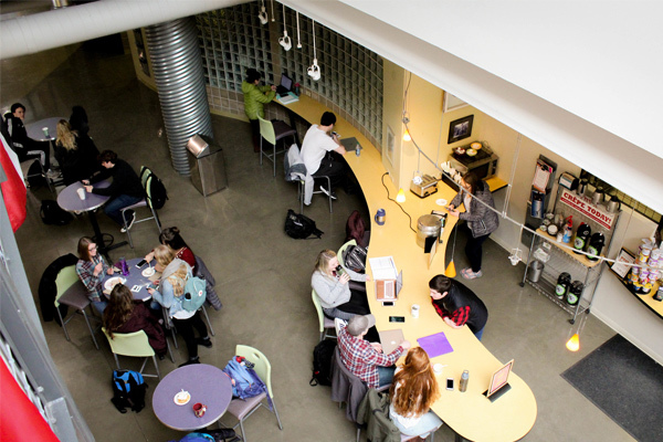 Students study or grab a bite to eat at Sunnyside Cafe in the Center for the Arts.
