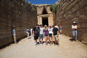 Luther students exploring the ruins of the Treasury of Atreus at Mycenae, Greece (from ca. 1300 B.C.).